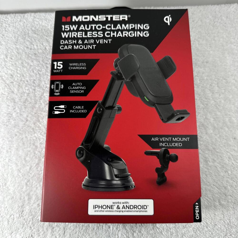 Monster 15Watt Magnetic Wireless Charging Car Mount Dash and Vent Mount